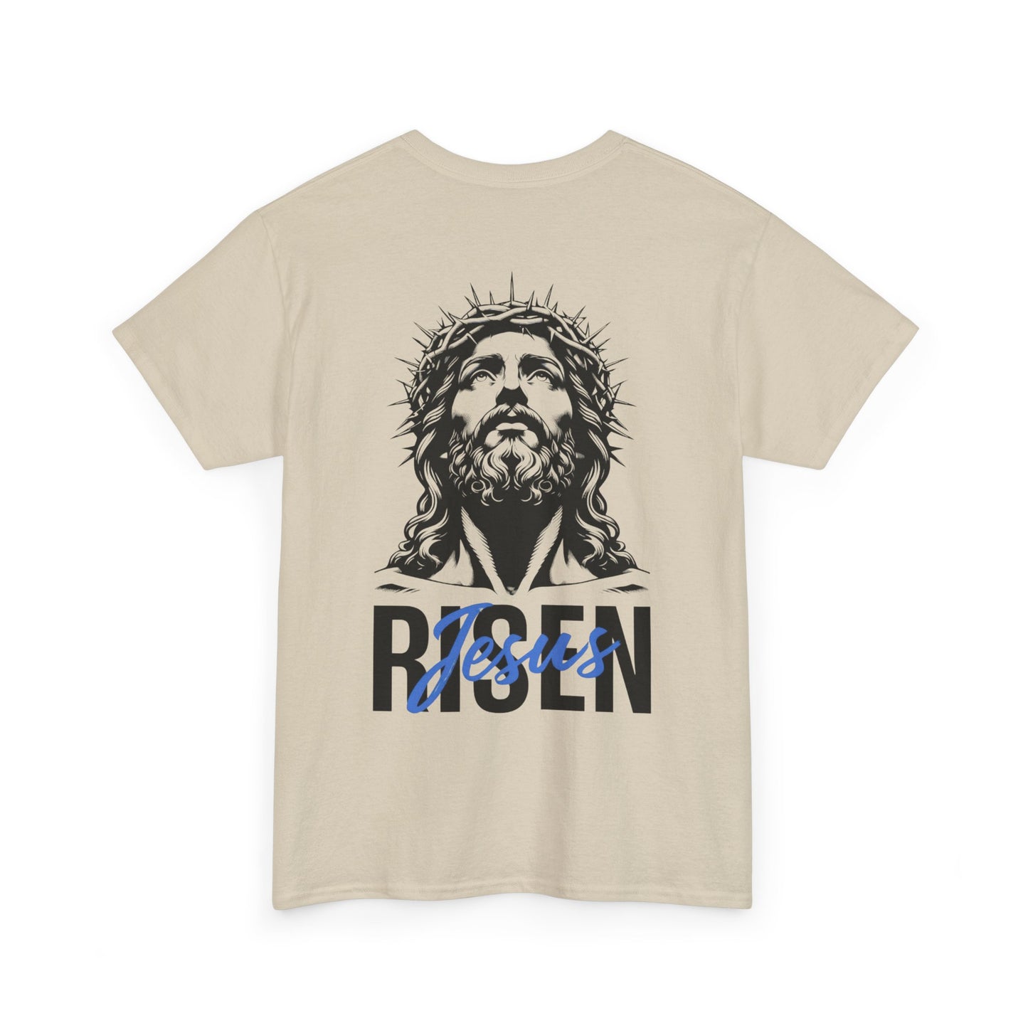 BLUE Risen Jesus Tee — Christian Easter Shirt with Crown of Thorns Design