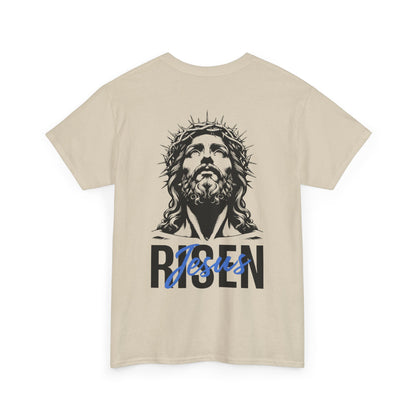 BLUE Risen Jesus Tee — Christian Easter Shirt with Crown of Thorns Design