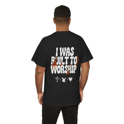 Worship Tee — "I Was Built to Worship" Christian Cross + Dove + Heart T‑Shirt