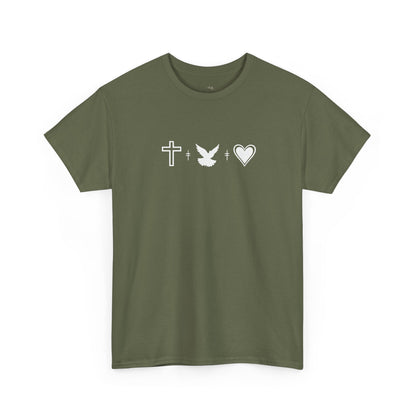 Worship Tee — "I Was Built to Worship" Christian Cross + Dove + Heart T‑Shirt