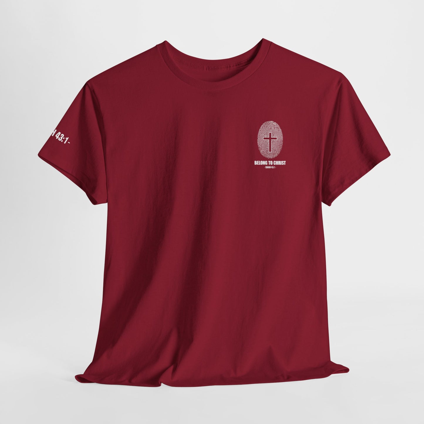 Belong to Christ T-Shirt — Christian Cross Fingerprint Tee (Isaiah 43:1)