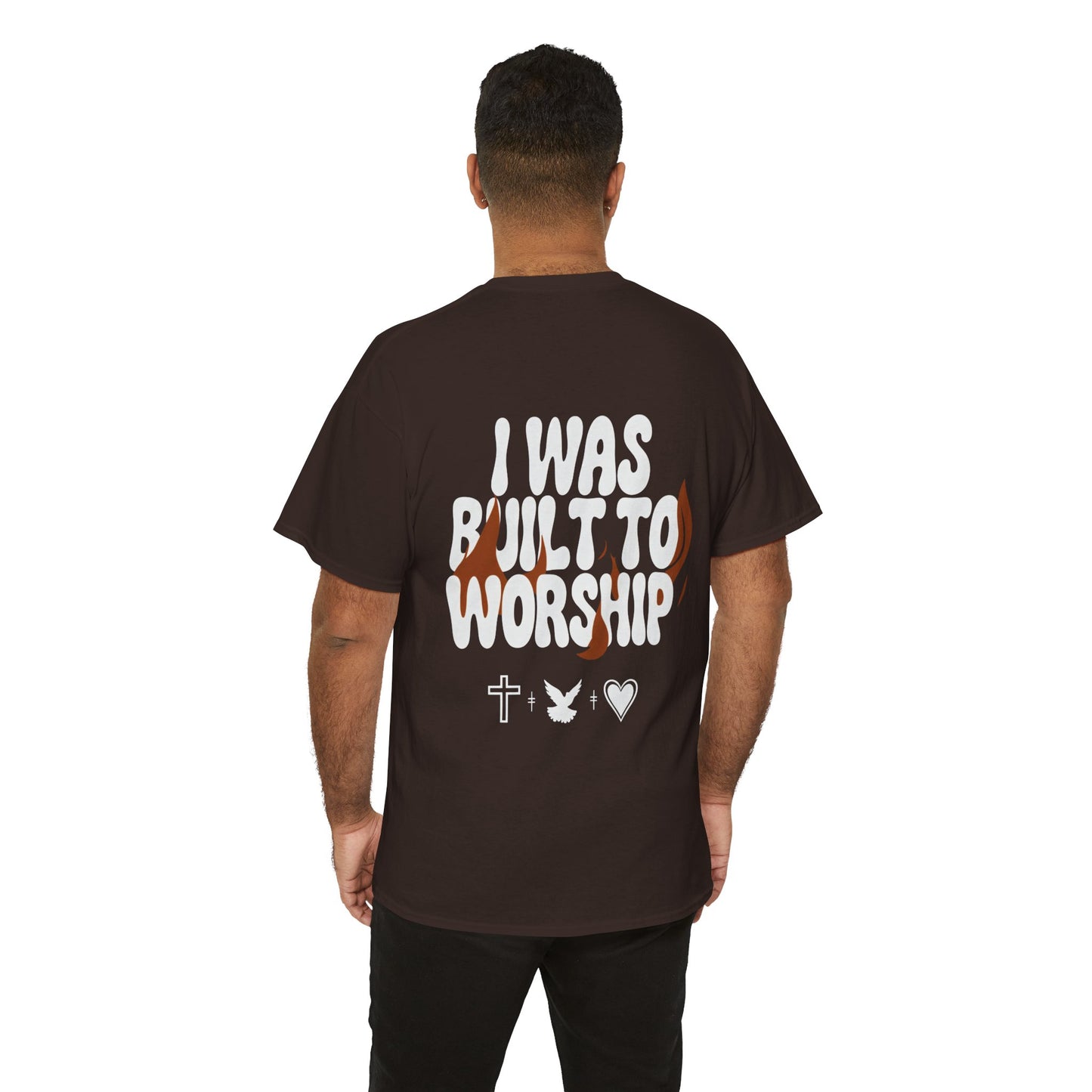 Worship Tee — "I Was Built to Worship" Christian Cross + Dove + Heart T‑Shirt