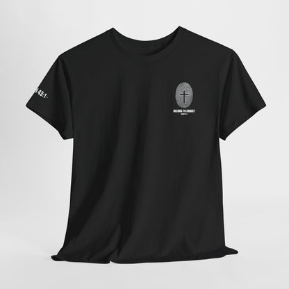 Belong to Christ T-Shirt — Christian Cross Fingerprint Tee (Isaiah 43:1)