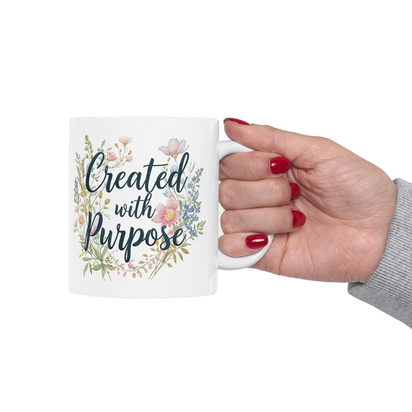 Ceramic Mug — "Created on Purpose" Floral Coffee Mug (11oz & 15oz)