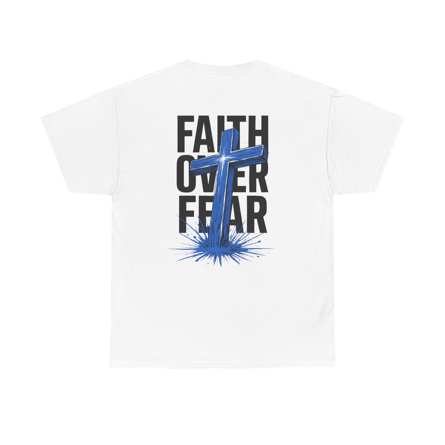 Faith Over Fear T-Shirt — BLUE Christian Cross Inspirational Tee