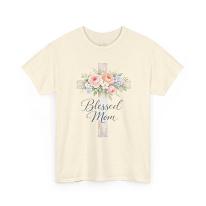Blessed Mom Floral Cross T-Shirt