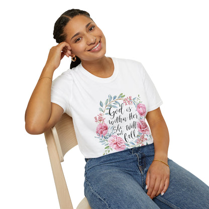 Floral Faith T-Shirt — "God Is Within Her She Will Not Fall" Inspirational Christian Tee