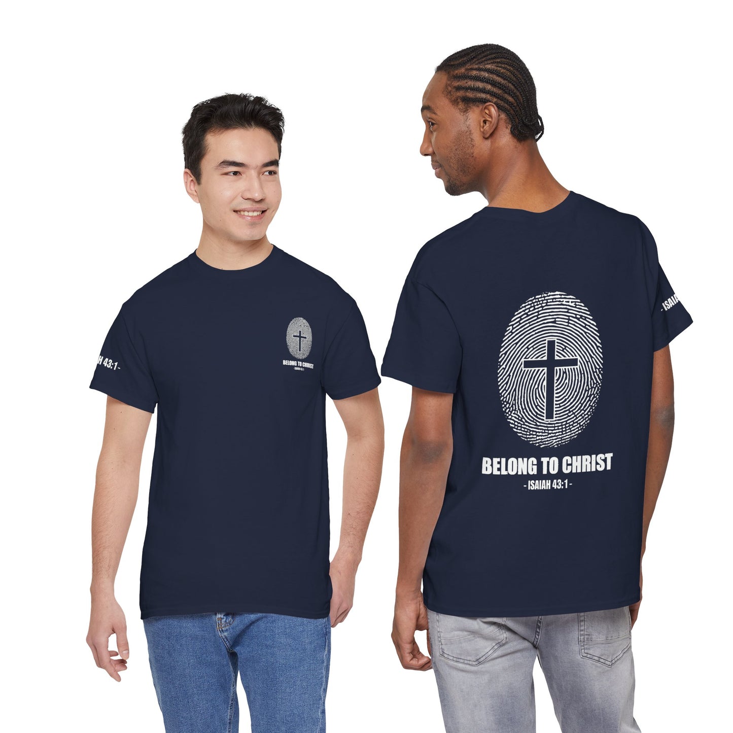 Belong to Christ T-Shirt — Christian Cross Fingerprint Tee (Isaiah 43:1)