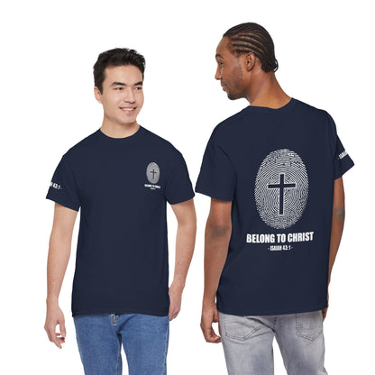 Belong to Christ T-Shirt — Christian Cross Fingerprint Tee (Isaiah 43:1)
