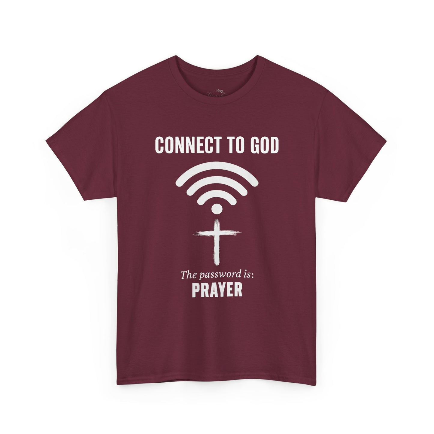 (UNISEX) Connect to God Prayer T-Shirt — Christian Faith Tee with Cross WiFi Design