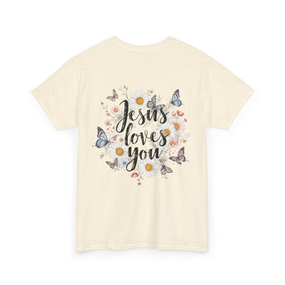 Christian T-Shirt — “Jesus Loves You” Floral Butterfly Tee