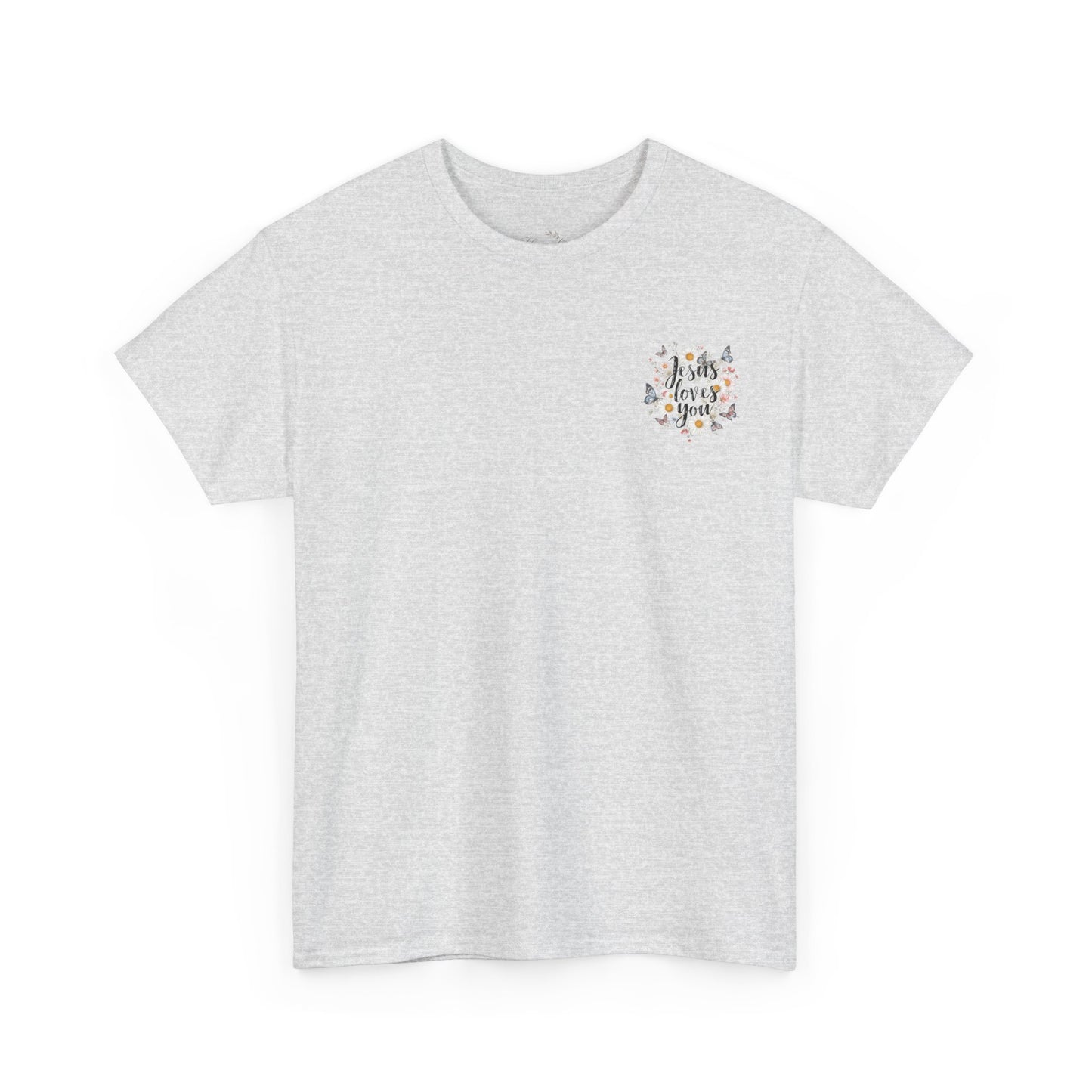 Christian T-Shirt — “Jesus Loves You” Floral Butterfly Tee