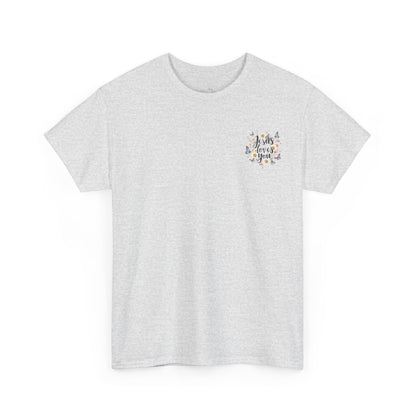 Christian T-Shirt — “Jesus Loves You” Floral Butterfly Tee