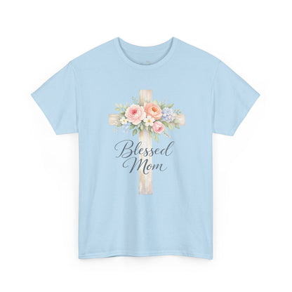 Blessed Mom Floral Cross T-Shirt