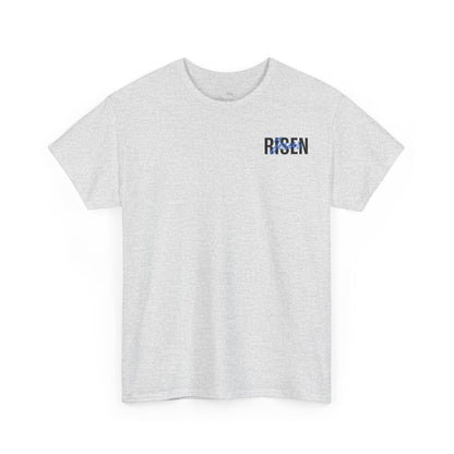 BLUE Risen Jesus Tee — Christian Easter Shirt with Crown of Thorns Design