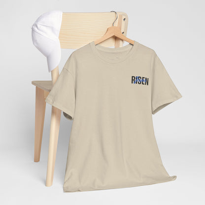 BLUE Risen Jesus Tee — Christian Easter Shirt with Crown of Thorns Design