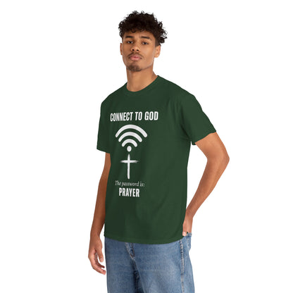 (UNISEX) Connect to God Prayer T-Shirt — Christian Faith Tee with Cross WiFi Design