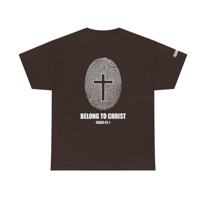 Belong to Christ T-Shirt — Christian Cross Fingerprint Tee (Isaiah 43:1)
