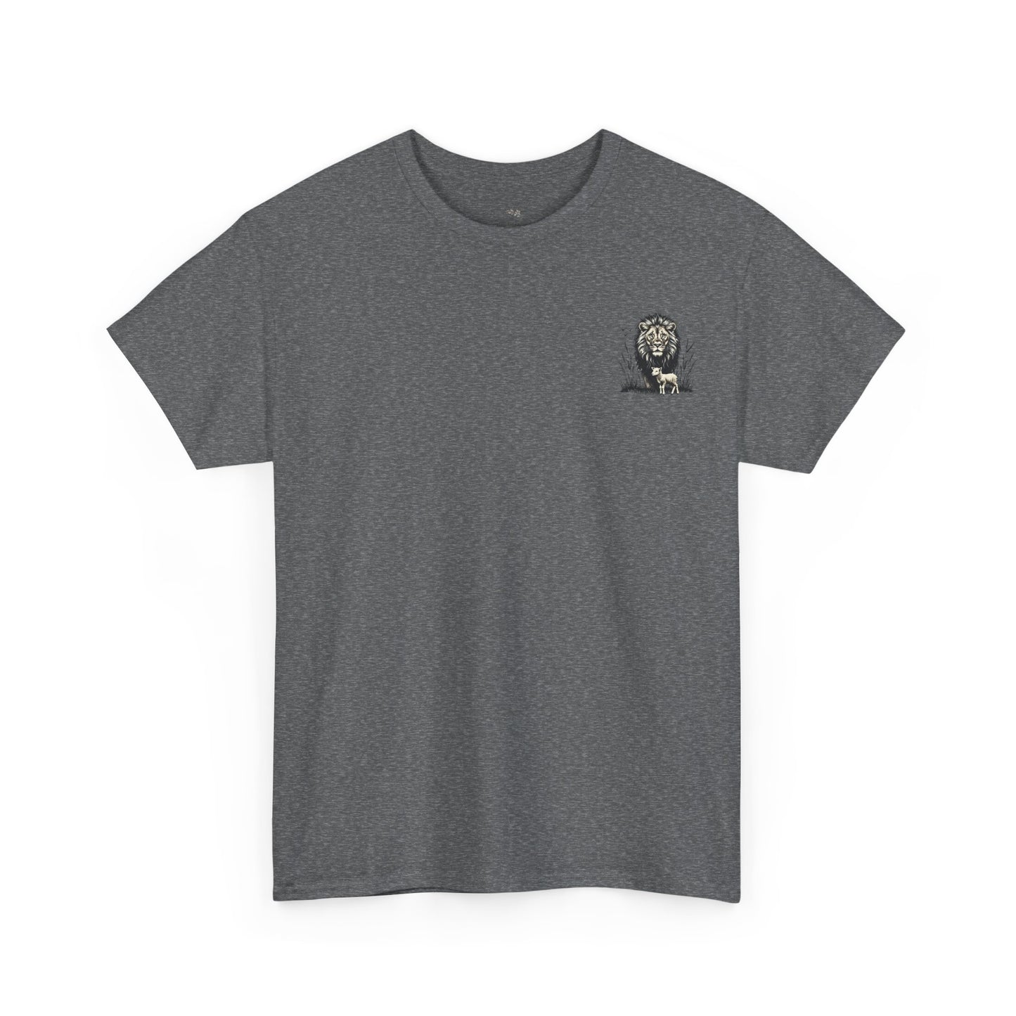 Lion and Lamb Graphic Tee — Protective Lion with Lamb Illustration