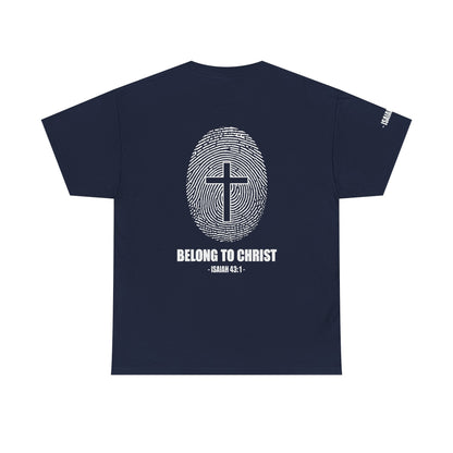 Belong to Christ T-Shirt — Christian Cross Fingerprint Tee (Isaiah 43:1)