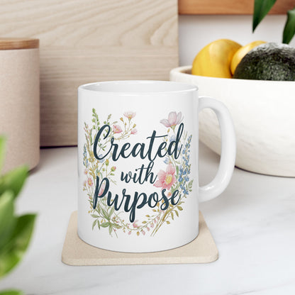 Ceramic Mug — "Created on Purpose" Floral Coffee Mug (11oz & 15oz)