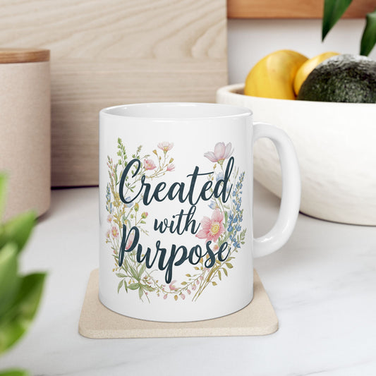 Ceramic Mug — "Created on Purpose" Floral Coffee Mug (11oz & 15oz)