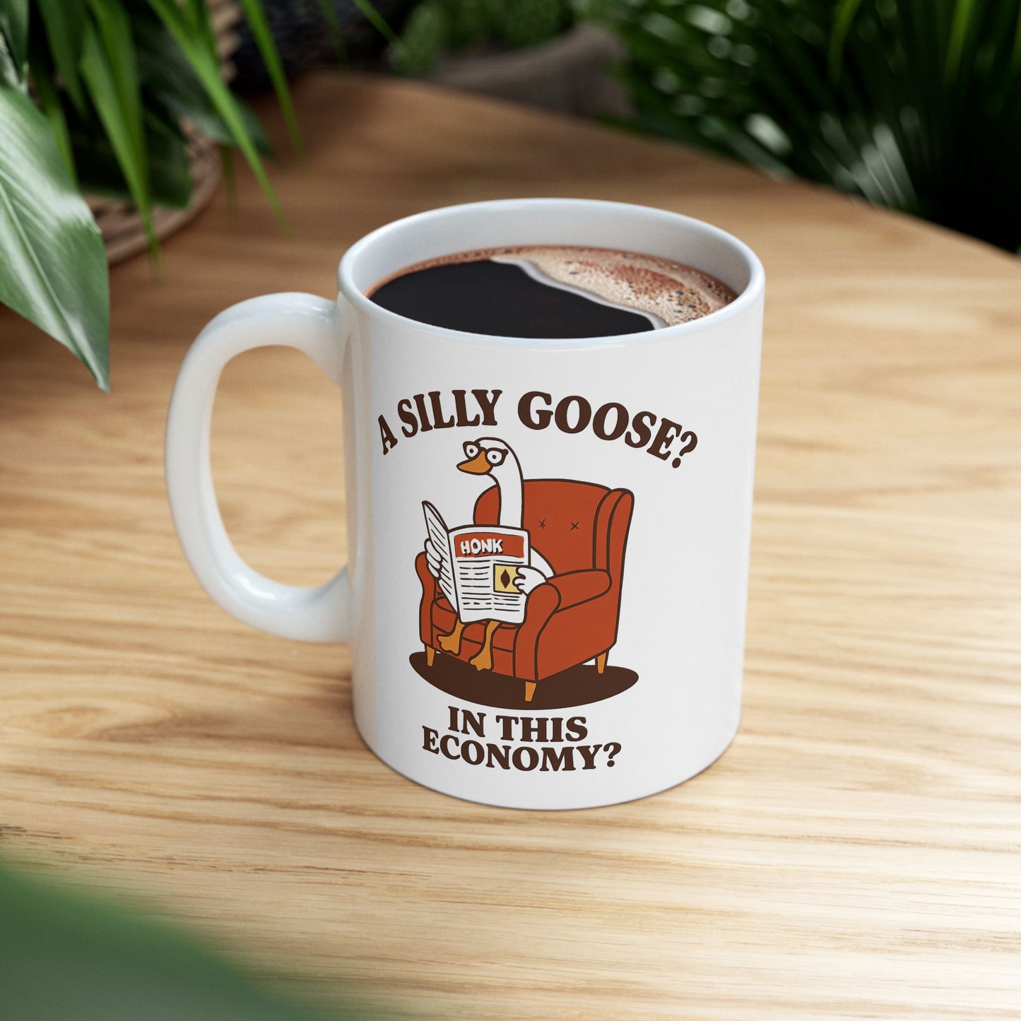 Funny Coffee Mug – “A silly goose? In this economy?” Retro Cartoon Design
