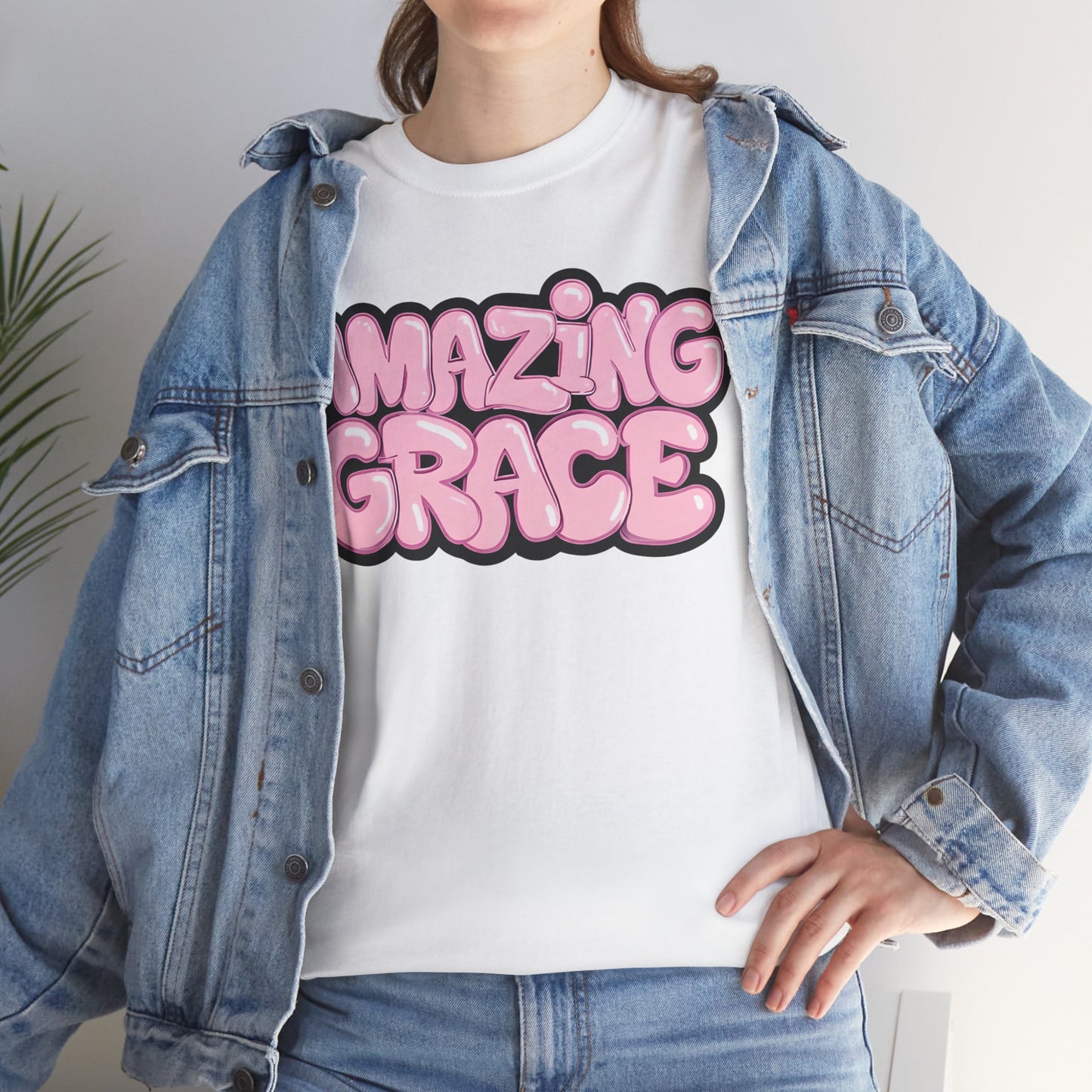 Amazing Grace T-Shirt — Pink Bubble Letter Christian Tee