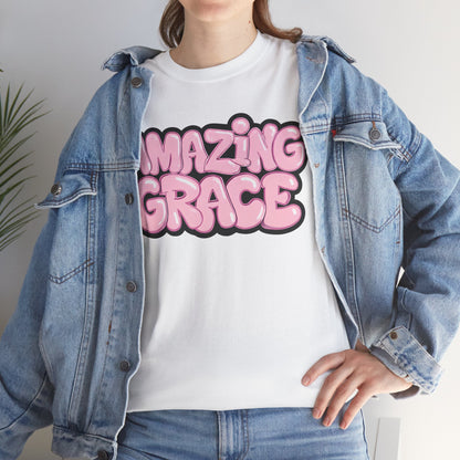 Amazing Grace T-Shirt — Pink Bubble Letter Christian Tee