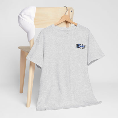 BLUE Risen Jesus Tee — Christian Easter Shirt with Crown of Thorns Design