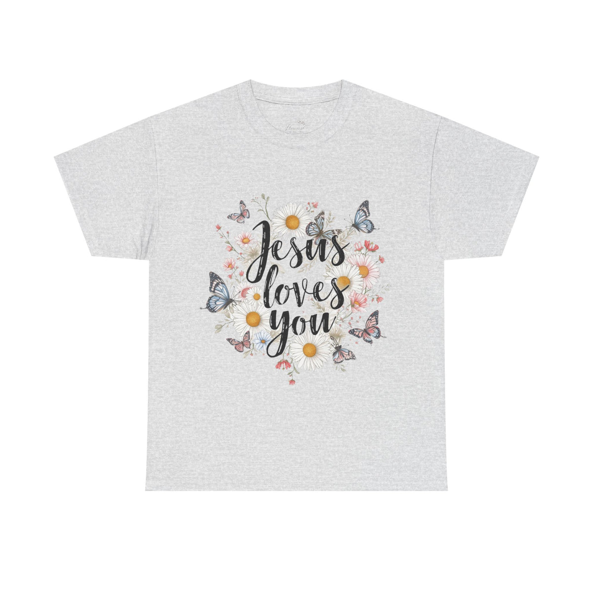 Christian T-Shirt — “Jesus Loves You” Floral Butterfly Tee