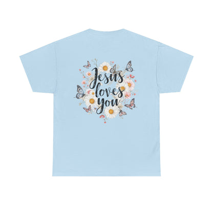Christian T-Shirt — “Jesus Loves You” Floral Butterfly Tee