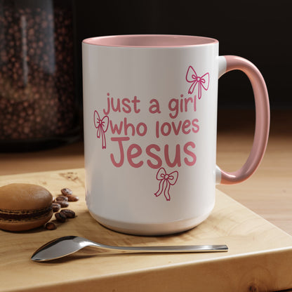 Just a Girl Who Loves Jesus Accent Coffee Mug - Christian Faith Gift (11/15oz)