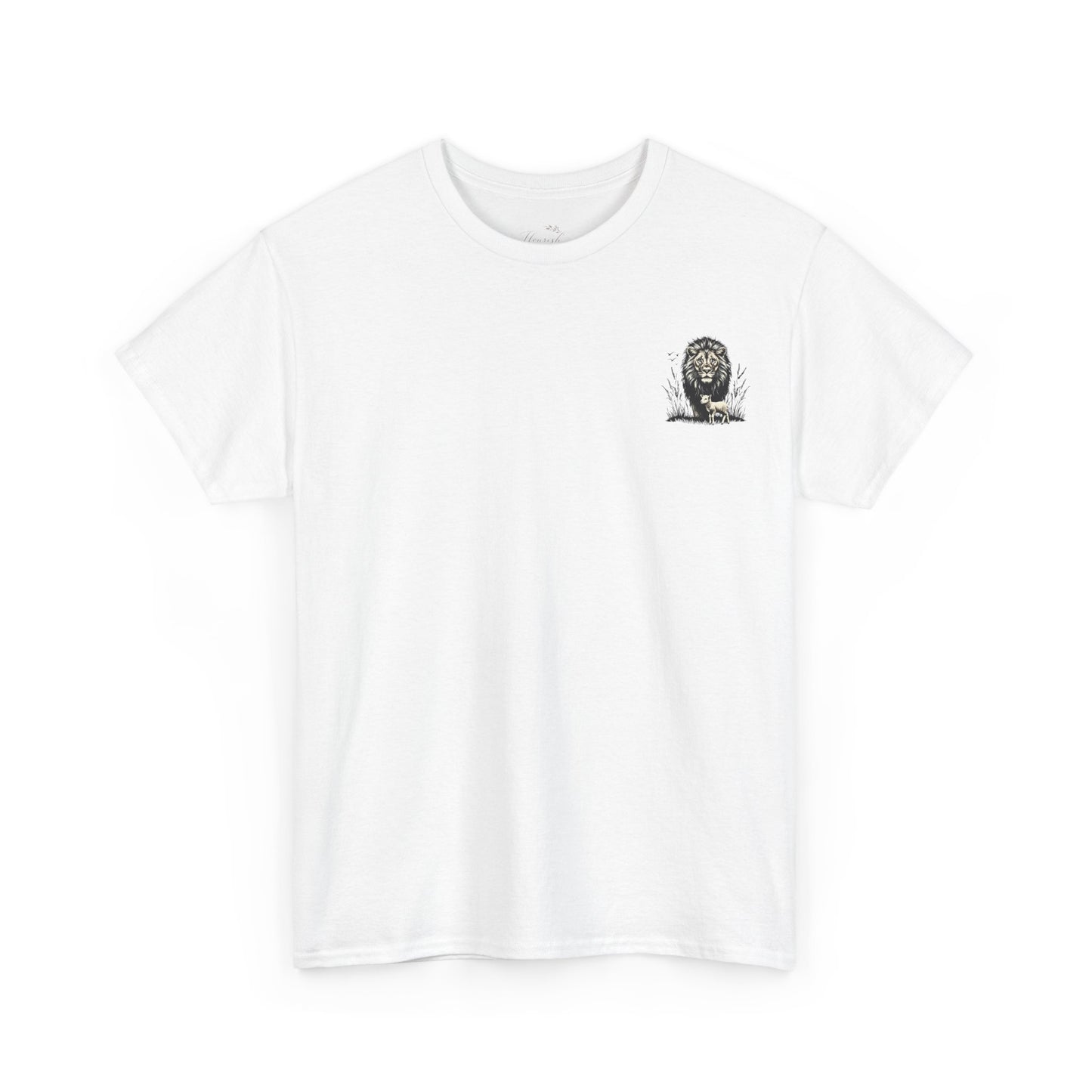 Lion and Lamb Graphic Tee — Protective Lion with Lamb Illustration