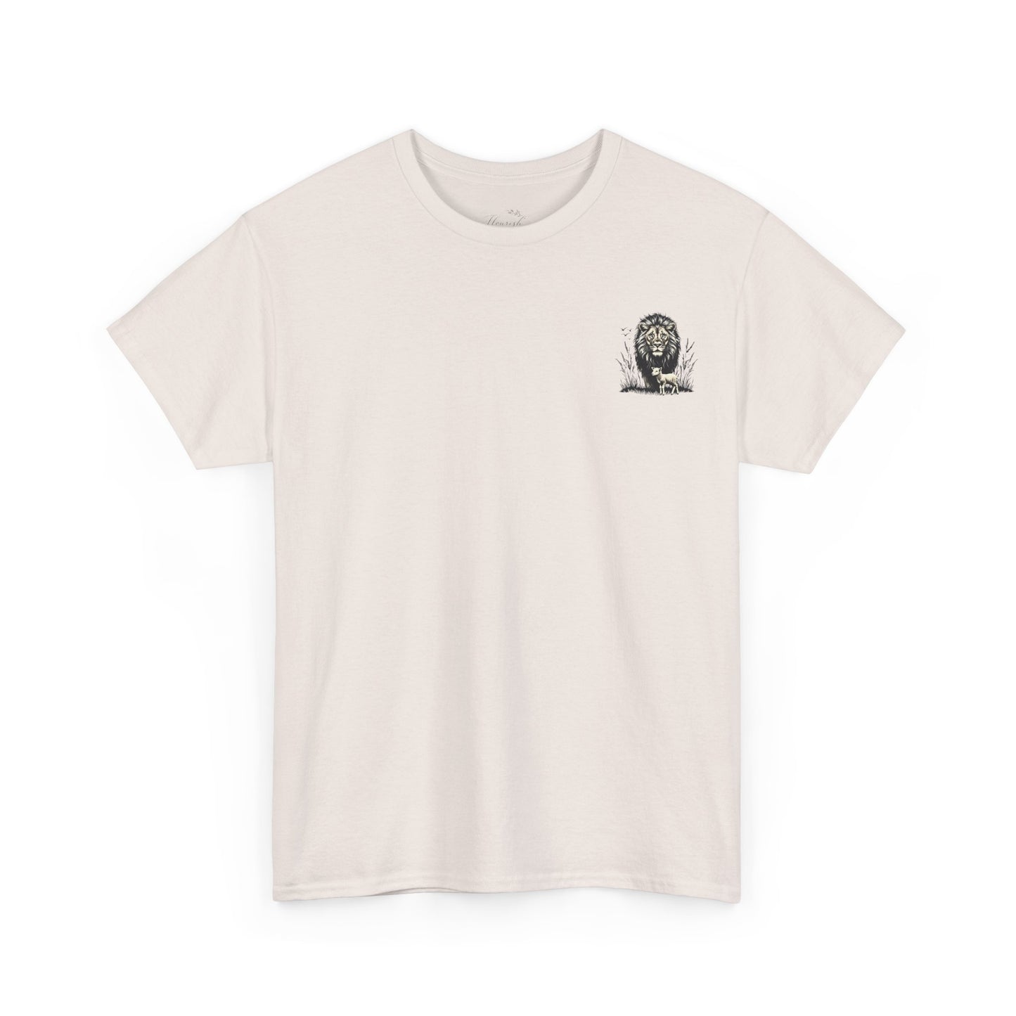 Lion and Lamb Graphic Tee — Protective Lion with Lamb Illustration