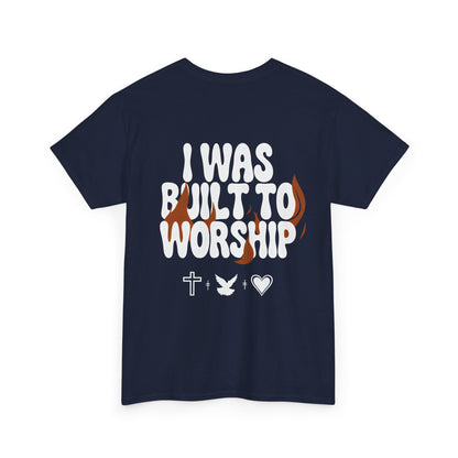 Worship Tee — "I Was Built to Worship" Christian Cross + Dove + Heart T‑Shirt