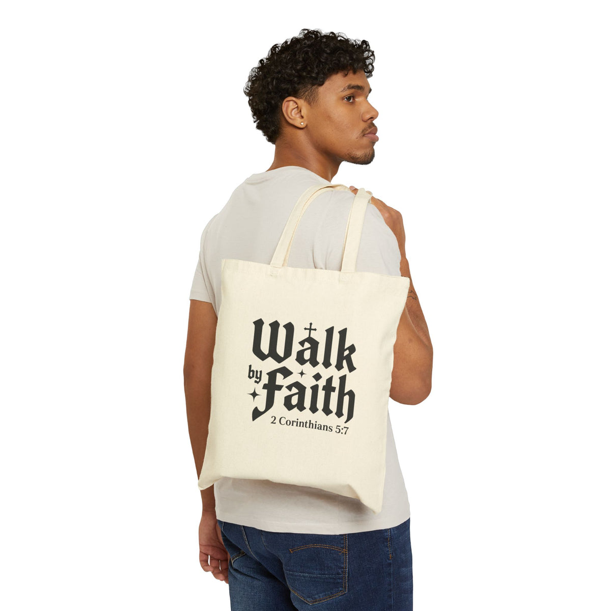 Walk by Faith Tote Bag – Christian Canvas Grocery & Bible Verse Tote (2 Corinthians 5:7)