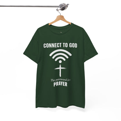 (UNISEX) Connect to God Prayer T-Shirt — Christian Faith Tee with Cross WiFi Design