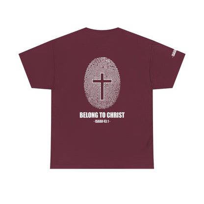 Belong to Christ T-Shirt — Christian Cross Fingerprint Tee (Isaiah 43:1)