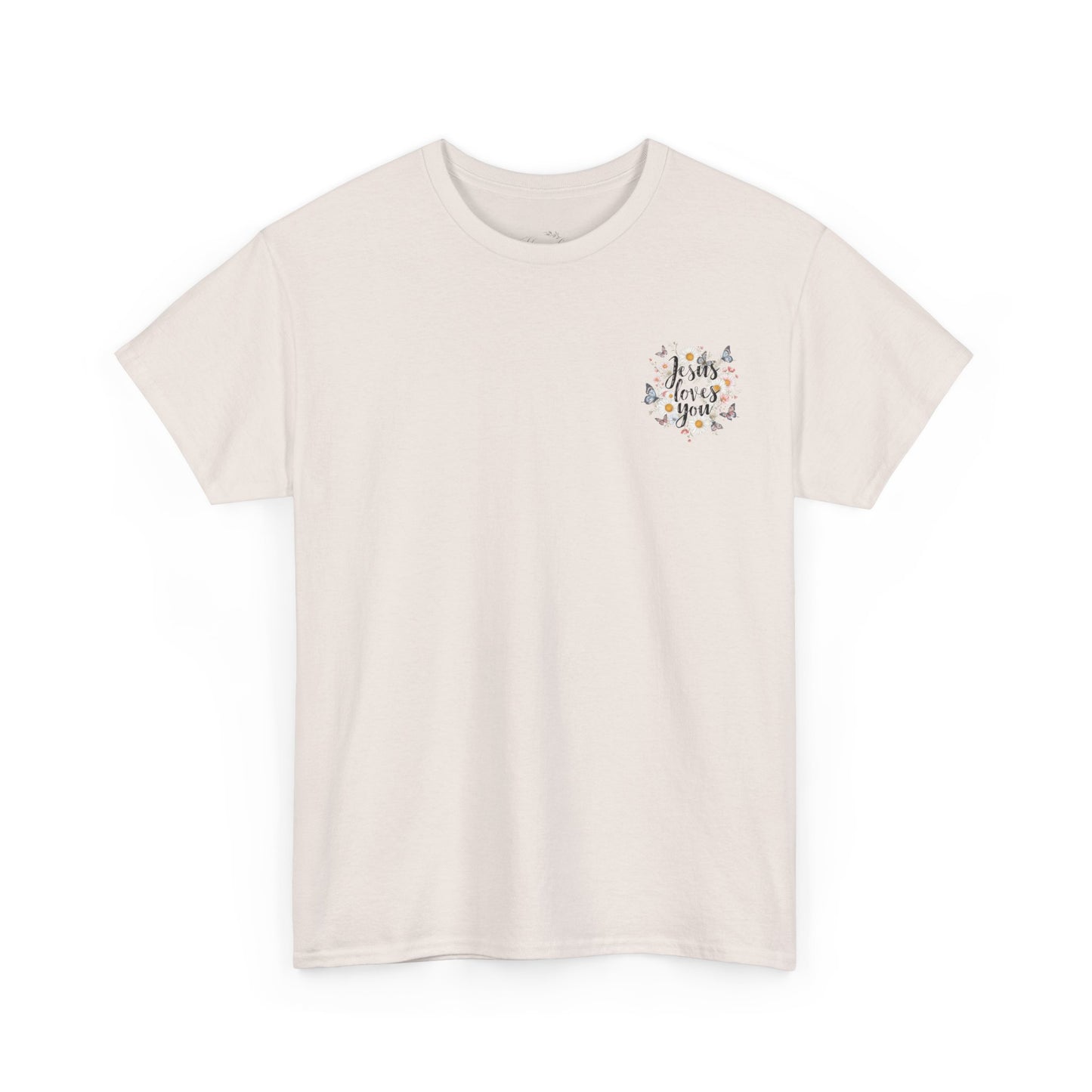 Christian T-Shirt — “Jesus Loves You” Floral Butterfly Tee