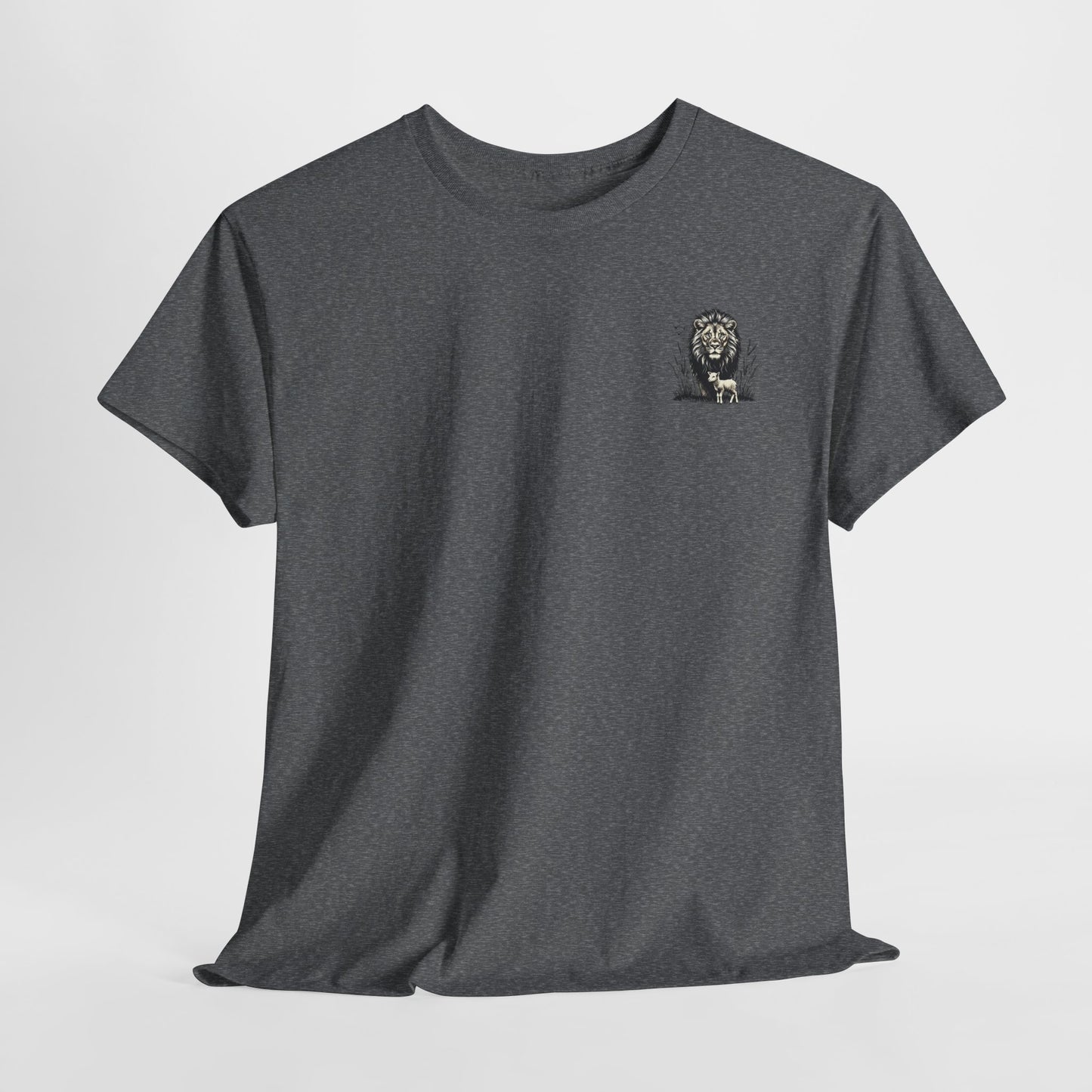 Lion and Lamb Graphic Tee — Protective Lion with Lamb Illustration