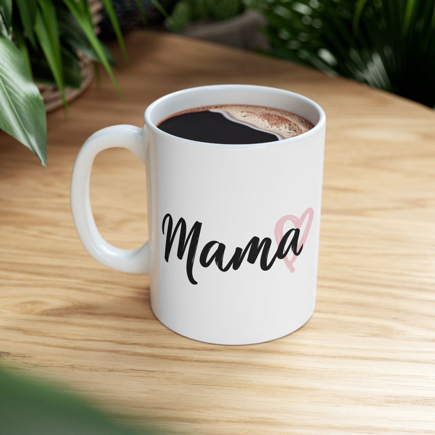 Mama Coffee Mug – Pink Heart Script Ceramic Mug (11oz & 15oz)