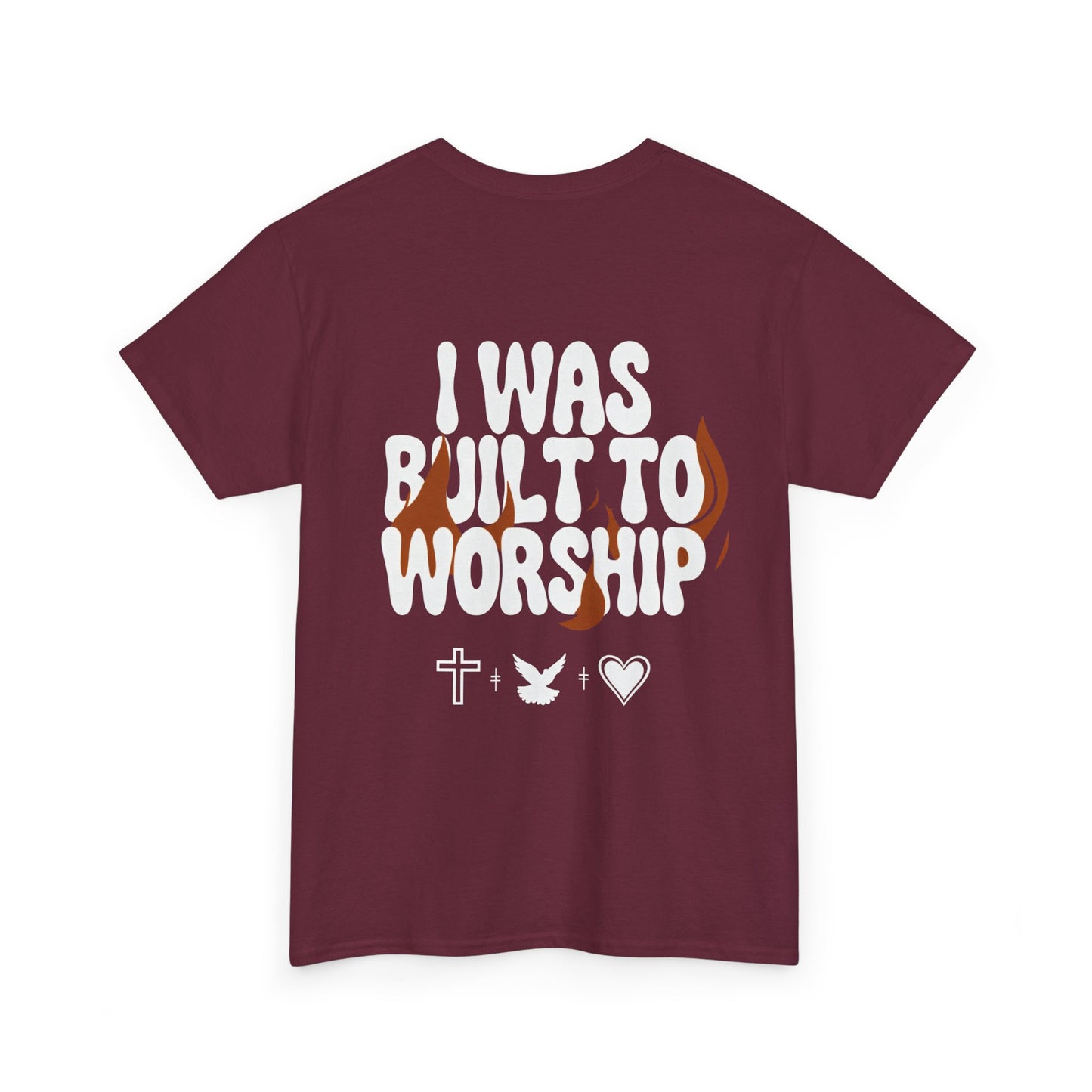Worship Tee — "I Was Built to Worship" Christian Cross + Dove + Heart T‑Shirt