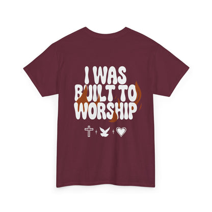 Worship Tee — "I Was Built to Worship" Christian Cross + Dove + Heart T‑Shirt