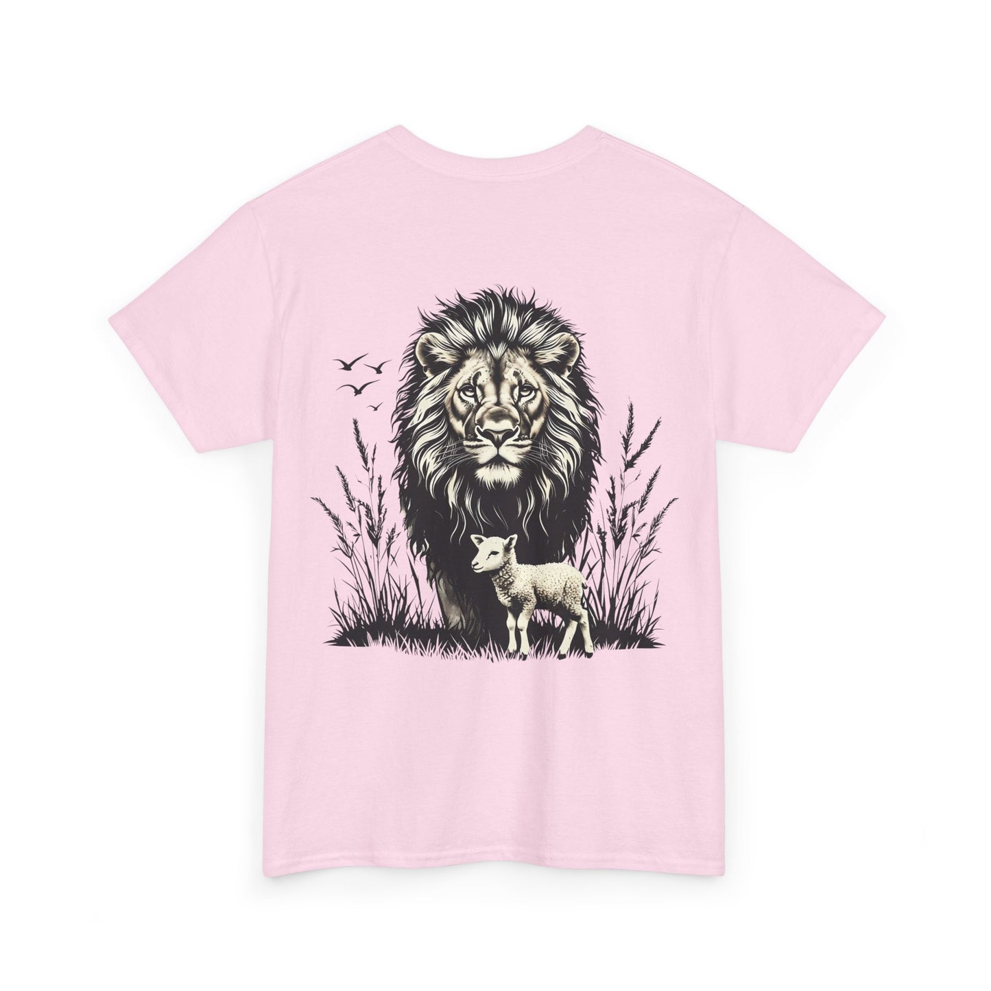 Lion and Lamb Graphic Tee — Protective Lion with Lamb Illustration