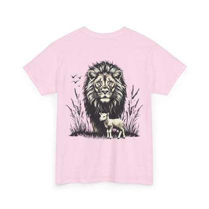 Lion and Lamb Graphic Tee — Protective Lion with Lamb Illustration