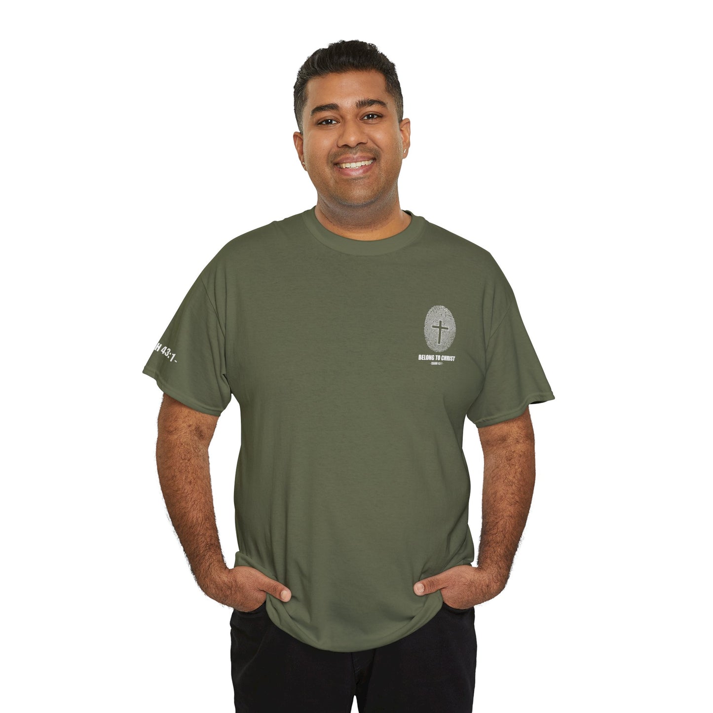 Belong to Christ T-Shirt — Christian Cross Fingerprint Tee (Isaiah 43:1)