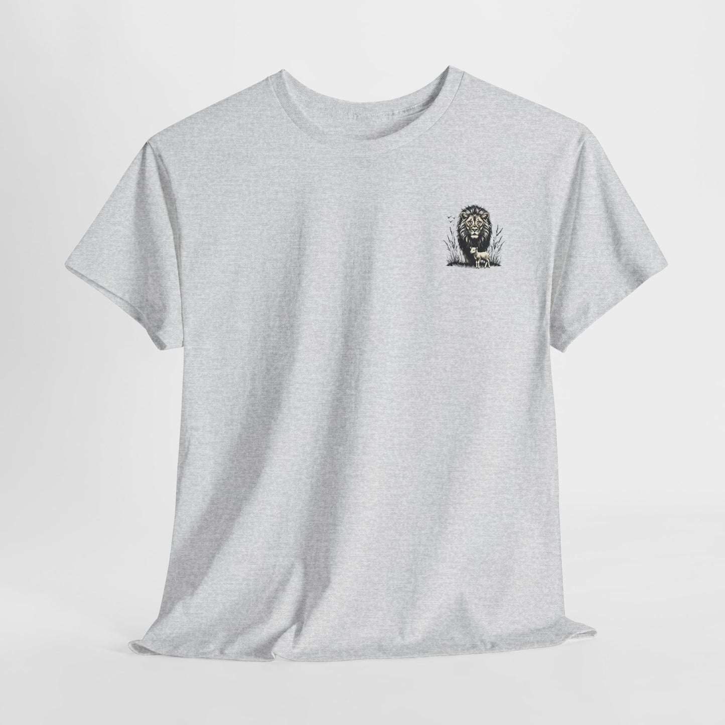 Lion and Lamb Graphic Tee — Protective Lion with Lamb Illustration