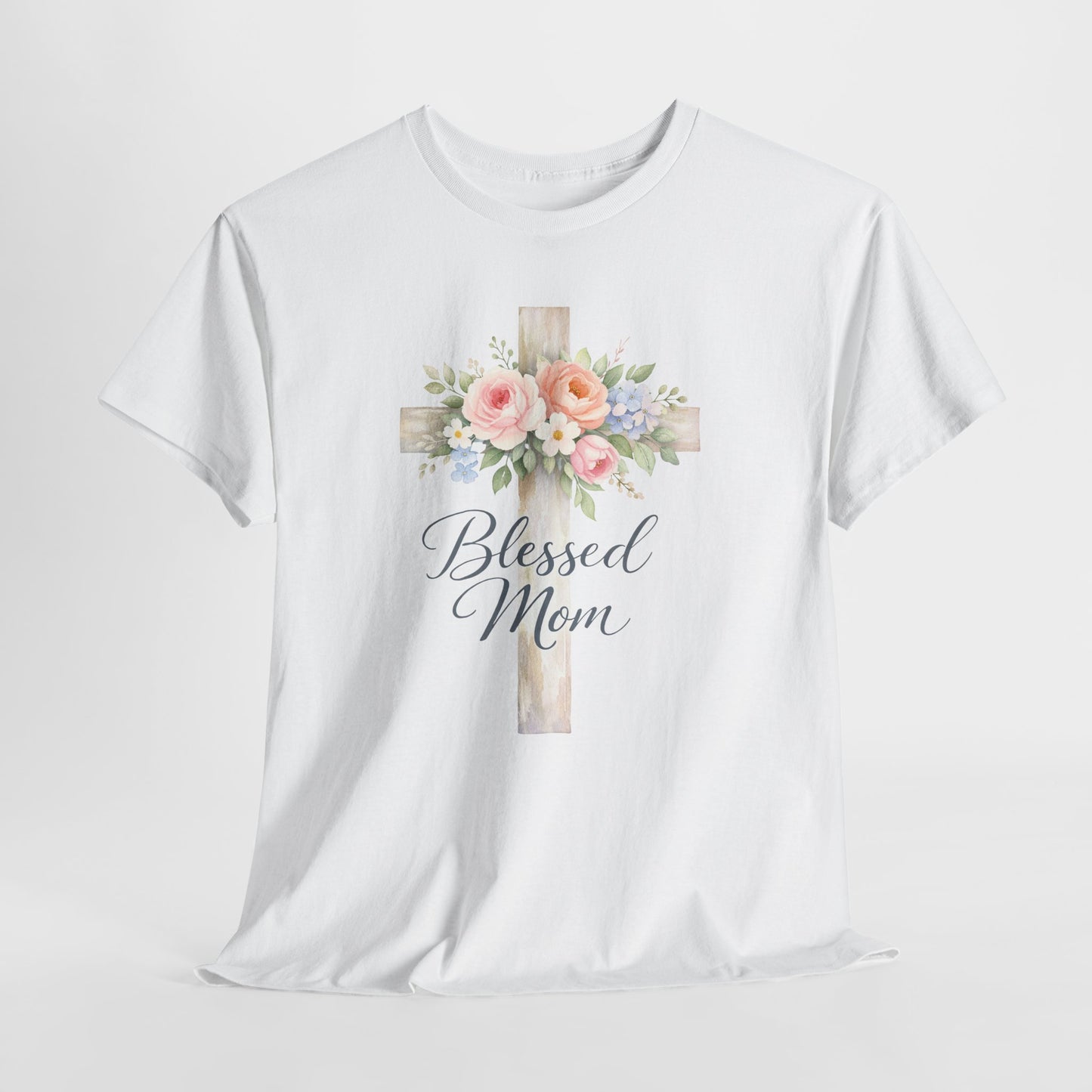 Blessed Mom Floral Cross T-Shirt