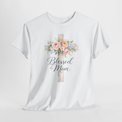 Blessed Mom Floral Cross T-Shirt